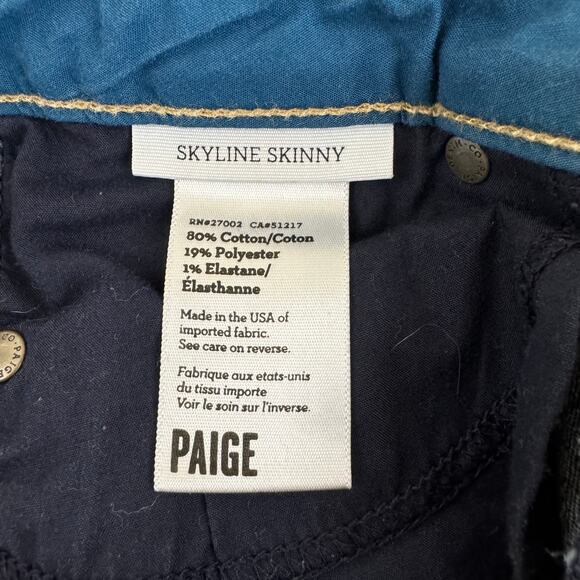 Paige Jeans Women's Size 26 Skyline Skinny Stretch Mid Rise Blue Denim - Picture 5 of 12